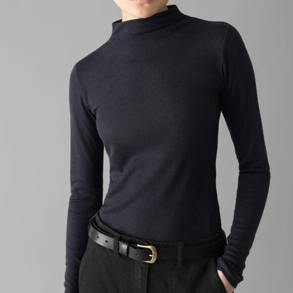 TOAST Black Wool Tencel High Mock Neck Long Sleeve Tee Lightweight Women's Small - Picture 1 of 10